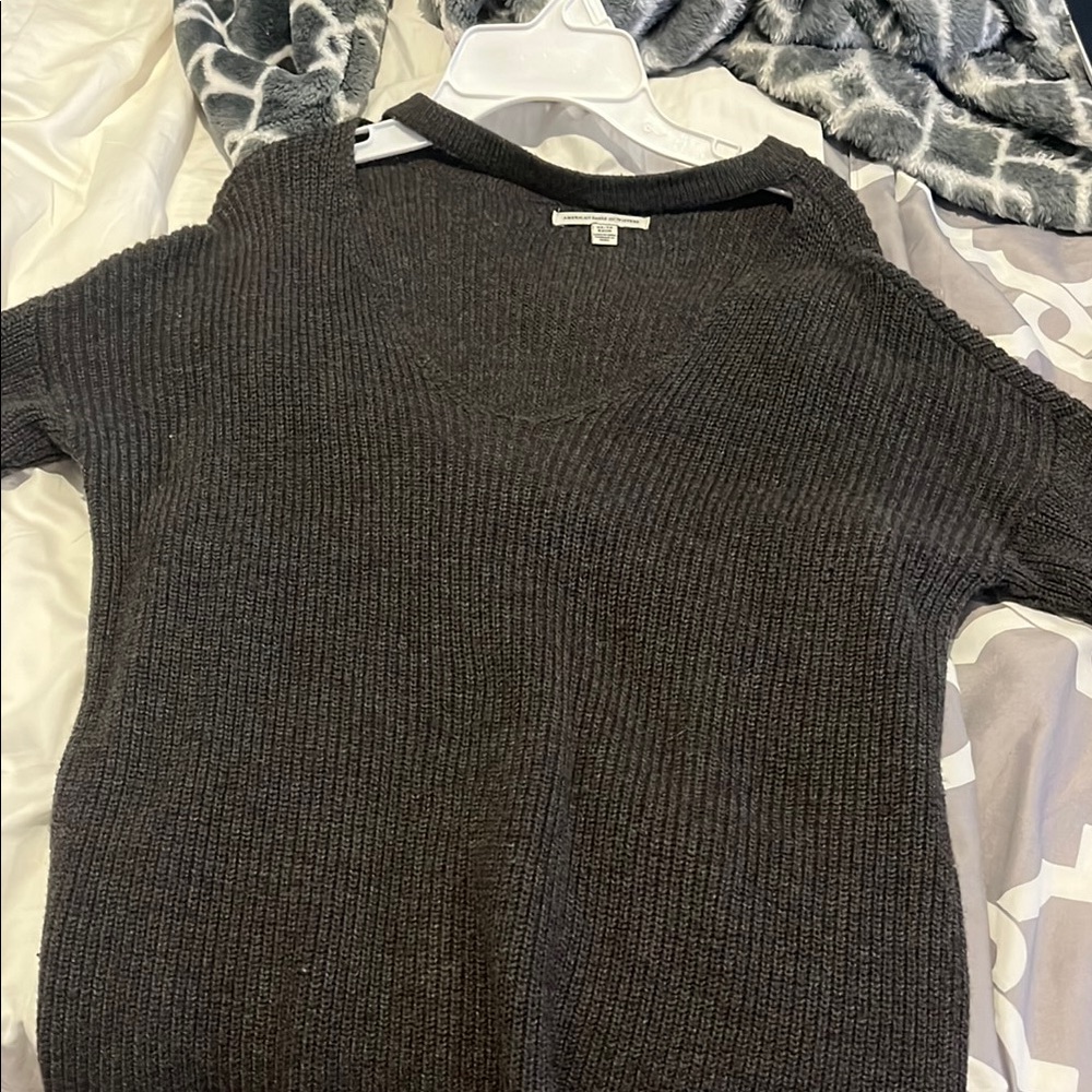 Oversized Dark Gray Knit Sweater with a choker